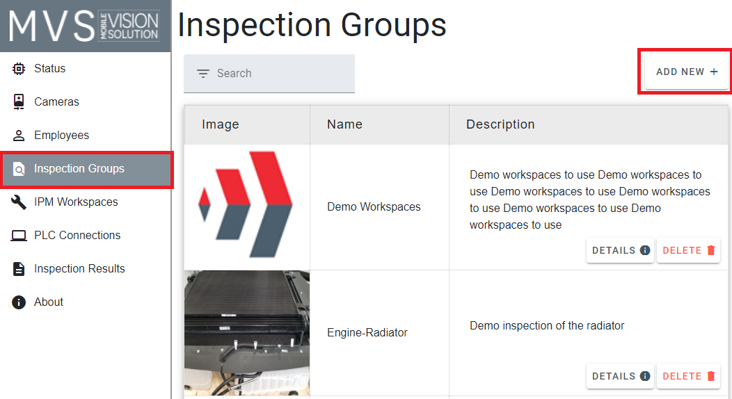 inspection group page