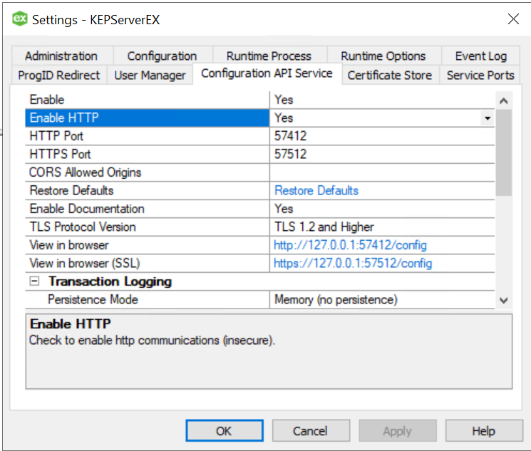 kepware api configuration